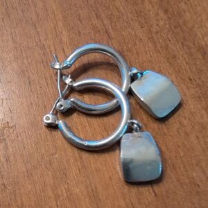 Silver Hoop Earrings with Stone Accents